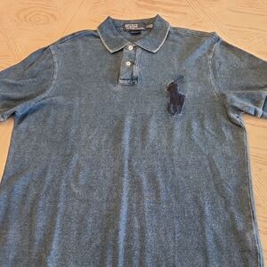 Polo by Ralph Lauren Denim Blue Polo Shirt LARGE Pony Stitch Patch Men's Large